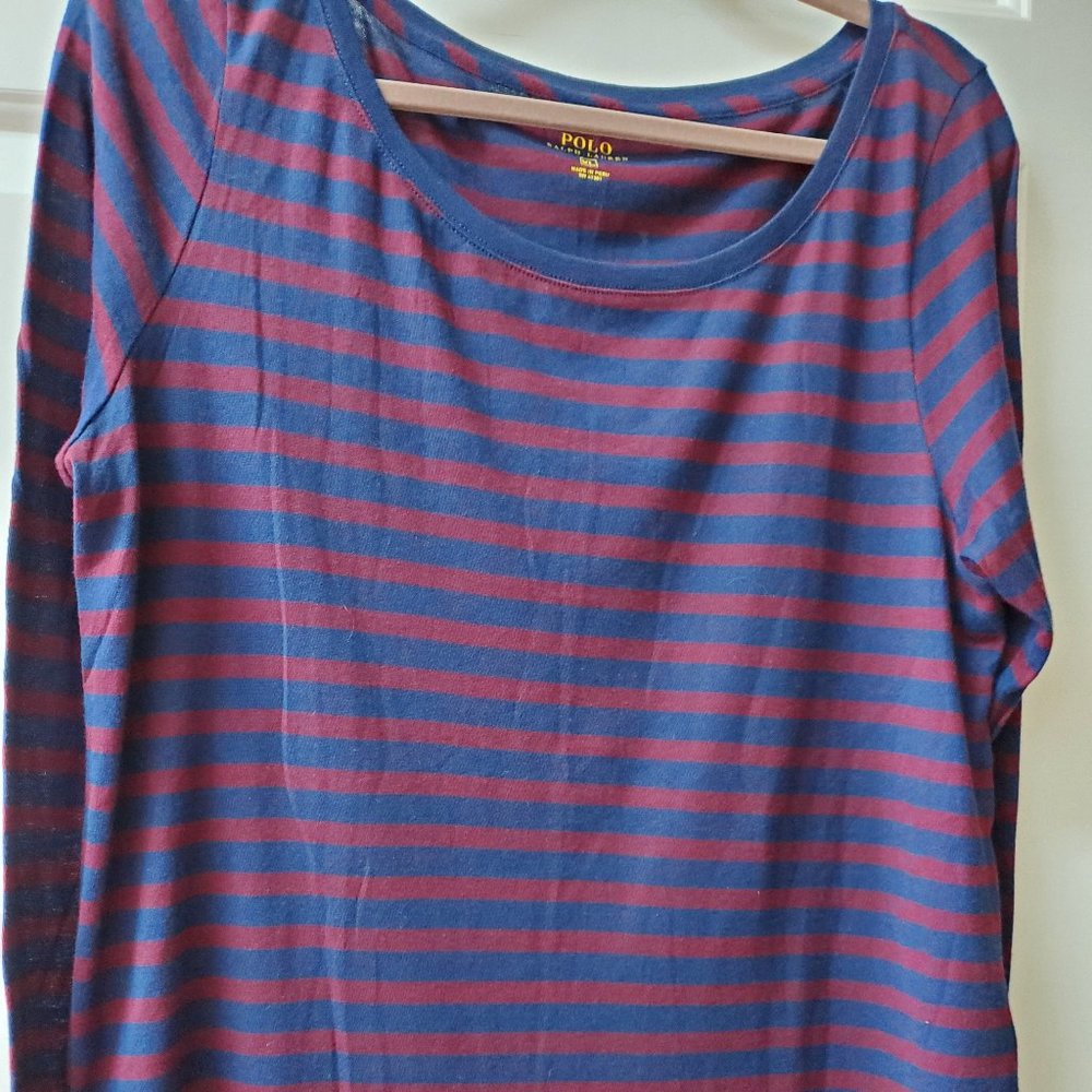 POLO Blue Maroon Stripe Tee Shirt